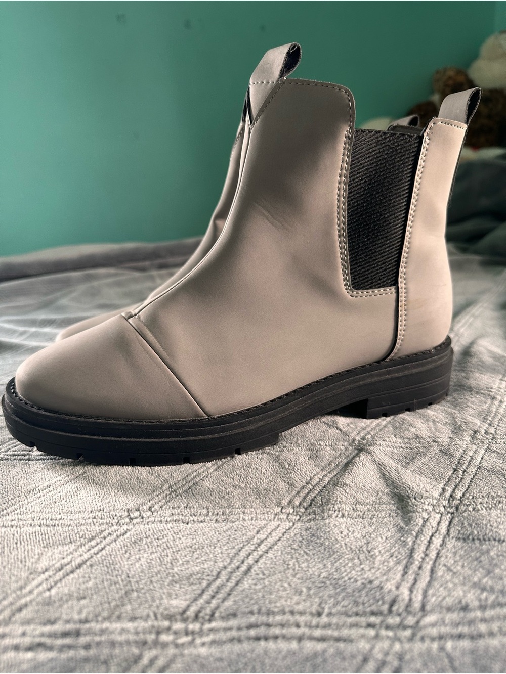 Toms Chelsea Booties in Light Gray with Black Elastic